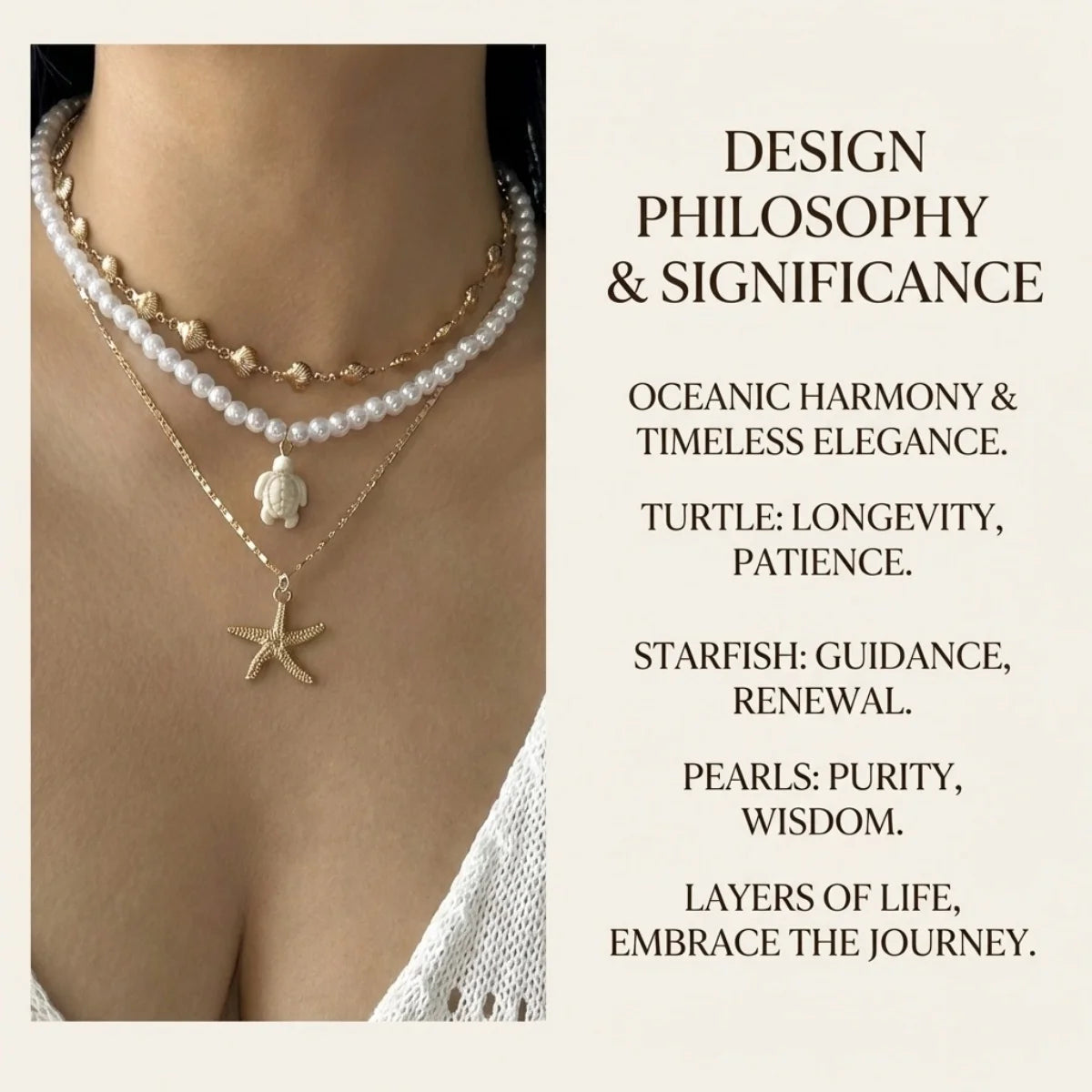 Multilayer Imitation Pearl Rice Bead Starfish Resin Turtle Shell Necklace For Women Men Ocean Beach Fishtail Choker Boho Jewelry