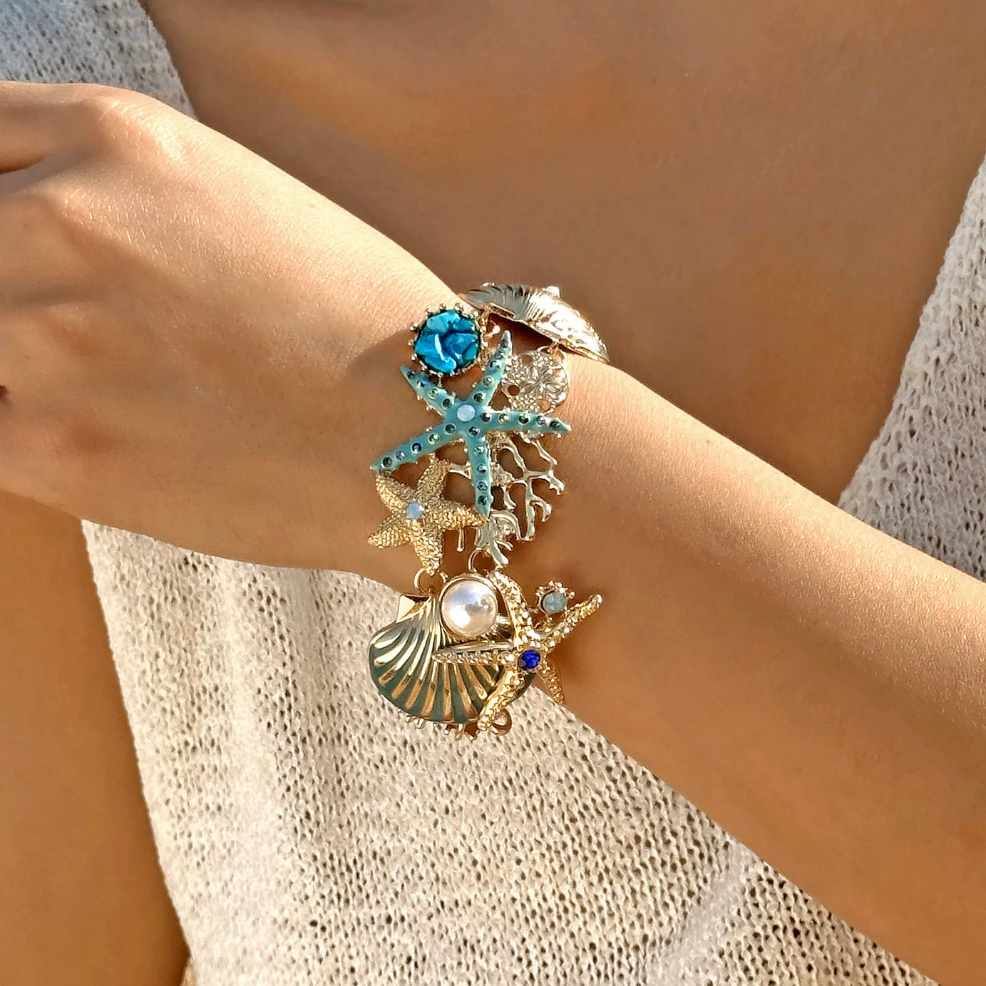 Starfish Shell and Coral Statement Necklace, Bracelet or Earring Set