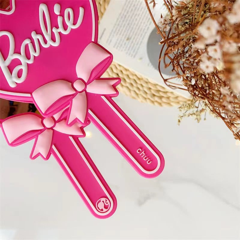 Cartoon Barbie Letter Makeup Mirror Anime Fashion Women Hand Held Shape Bow Tie Mirrors Anime Y2K Girls Dressup Accessory Gift