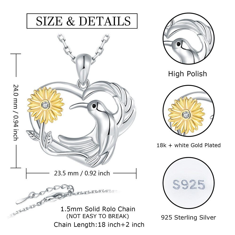 925 Sterling Silver Hummingbird Necklaces Cute Animal Pendant Sunflowers Mothers Day Birthday Gift Jewelry for Women Wife Mom - Charlie Dolly