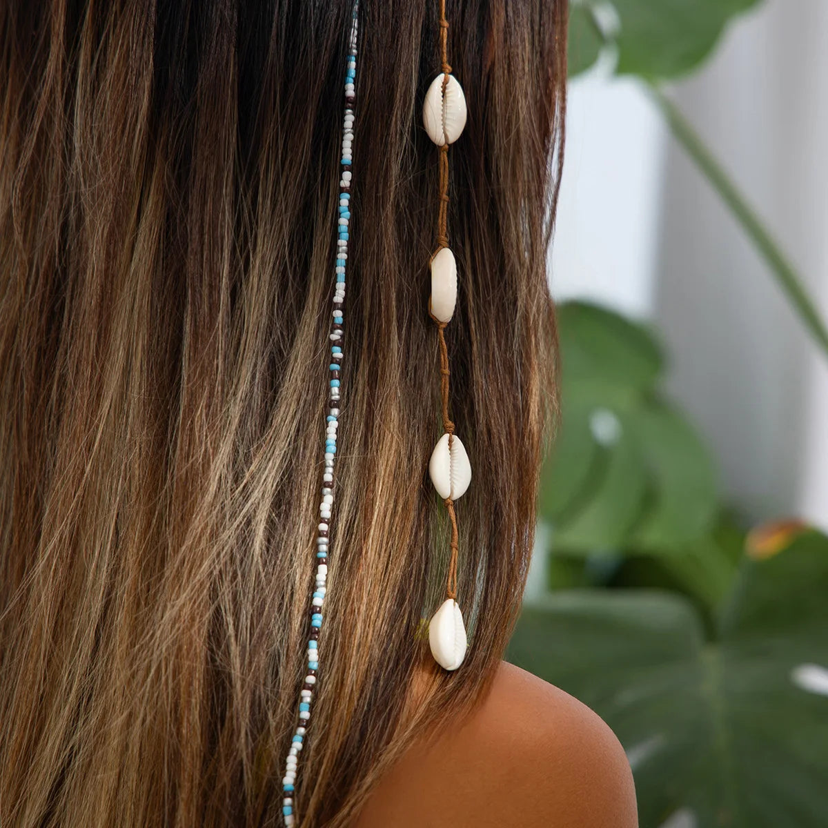 Festival Hair Extension Shell Bead Strands Waterproof Coating Boho Mermaid Core Dreadlock Jewelry for Braids