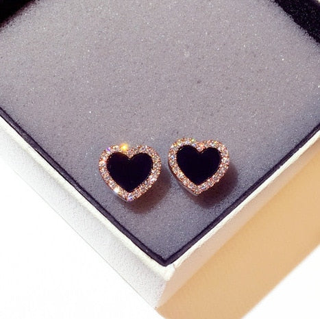 Engagement Enamel Cute Heart Stud Earrings for Women Girls Rose Gold Color Summer jewelry Black Earring Wedding Jewelry Gifts - Charlie Dolly