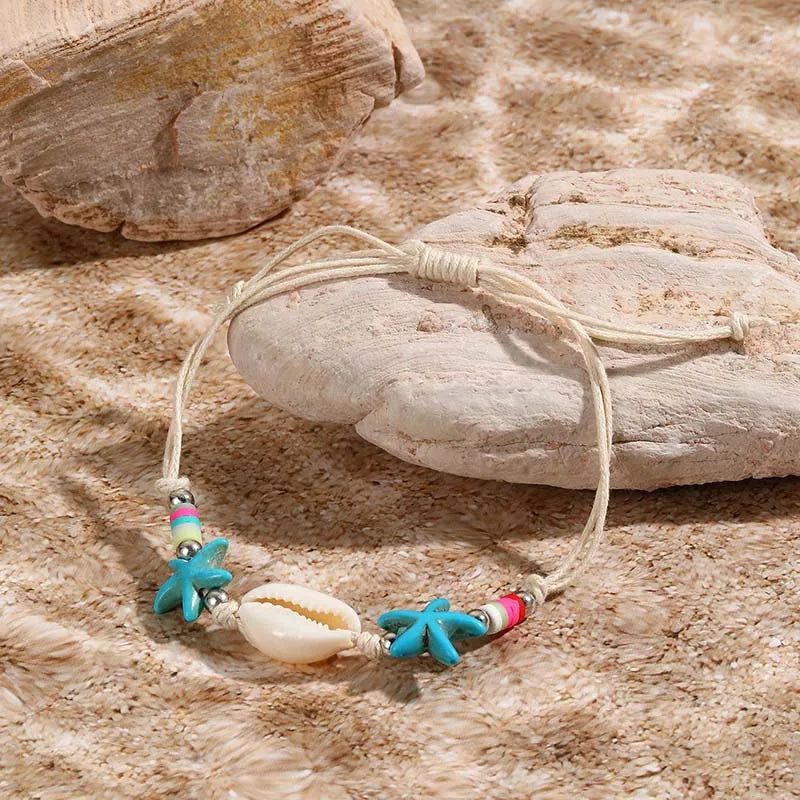 Classic Boho Blue Starfish Beaded Bracelet for Women Beach Conch Sea Shell Turtle Bracelet Bangle Fashion Friendship Jewelry