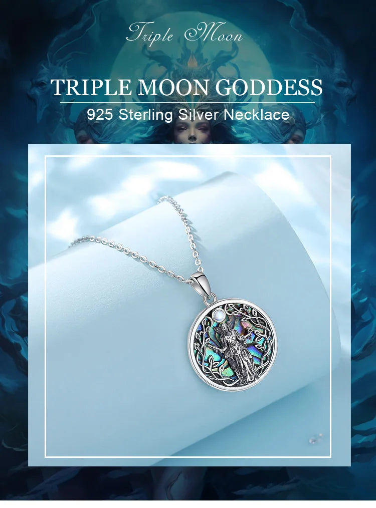 Eudora 925 Sterling Silver Triple Moon Goddess Necklace for Women Hecate Amulet Pendant Natural Abalone Jewelry Personality Gift