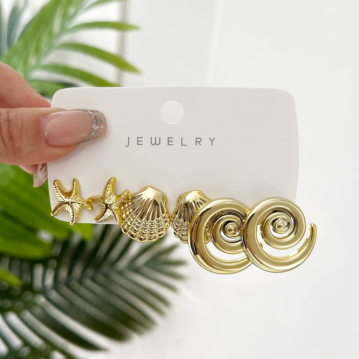 3 Pairs Gold Color Starfish Shell Stud Earrings Set for Women Fashion CCB Lightweight Star Earrings Boho Jewelry Accessories