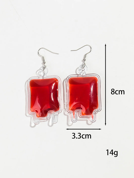 New Halloween Big Plasma Blood Bag Acrylic Drop Earrings for Women Creative Gothic Blood Pack Long Earring Vampire Jewelry Gifts