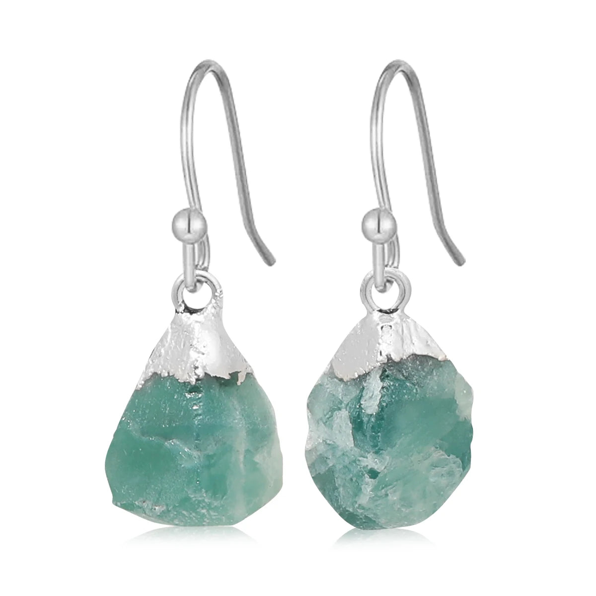 Irregular Rough Raw Ore Natural Stone Earrings Fluorite Amethysts Quartz Crystal Agates Stainless Steel Hook Earrings