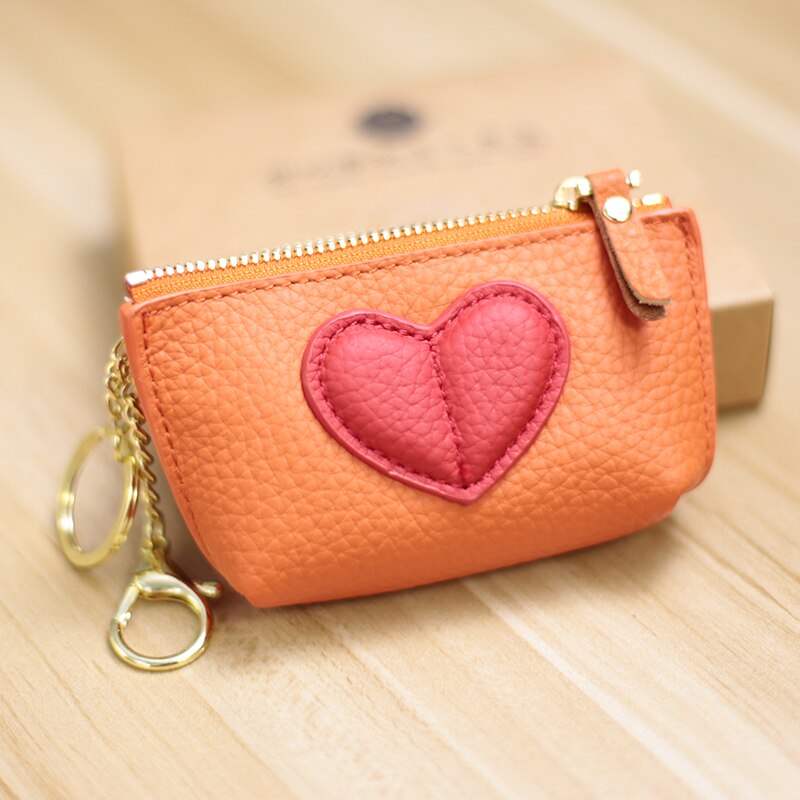 2022 Genuin Leather Heart Coin Purse Women Key Holder Ladies Cute Heart Patch Small Pouch Key Holder Leather Coin Wallet Purse - Charlie Dolly