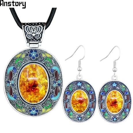Vintage Oval Lapis Lazuli Jewelry Sets Natural Tiger Eey Unakite Quartz Necklace Earrings Bohemia Fashion Jewelry TS456 - Charlie Dolly
