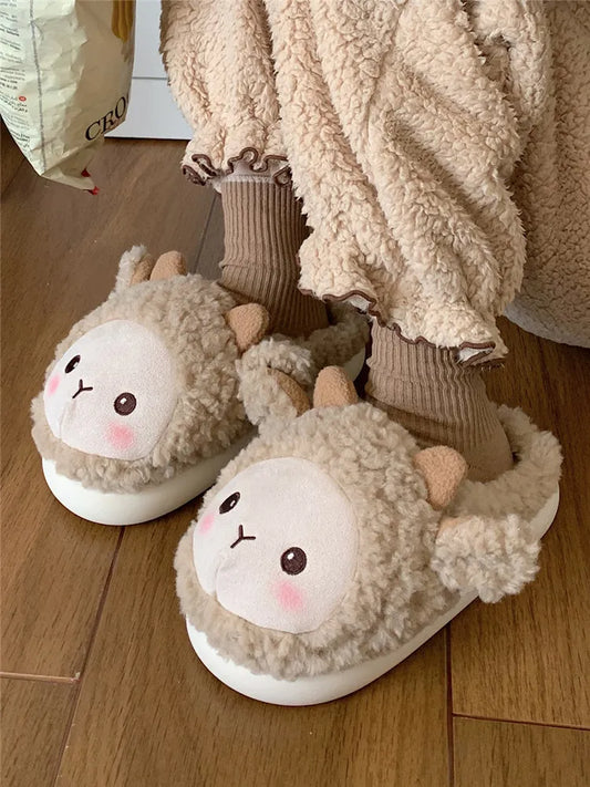 Lovers Lovely Lamb Cotton Slippers For Men And Women 2022 Winter Home Non Slip Thick Soled Warm Plush Home Slipper - Charlie Dolly