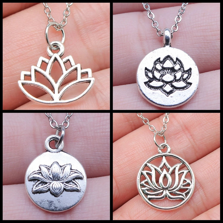 Retro Lotus Flower Buddhist Pendant, Vintage Boho Necklace