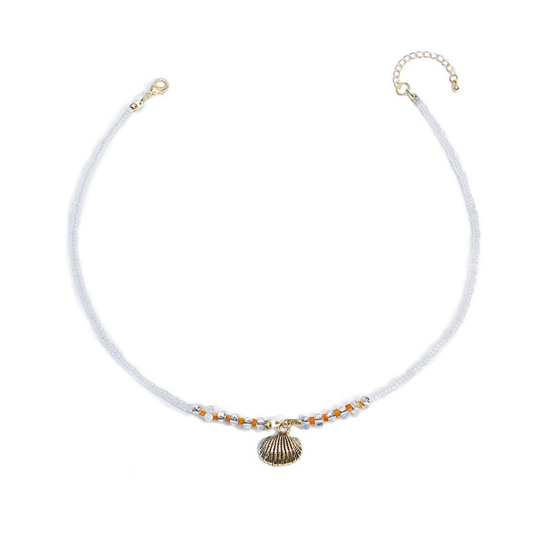 Ocean Style Glass Bead Necklace For Women Simple Handmade Shell Shape Pendant Choker Holiday Fashion Jewelry N038 - Charlie Dolly