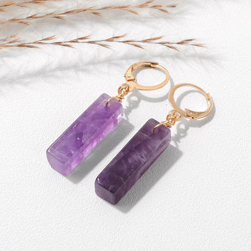 Rectangle Amethysts Dangle Earring Obsidian Quartzs Jades Stone Hoop Earring Fashion Classic Simple Jewelry Gift For Women