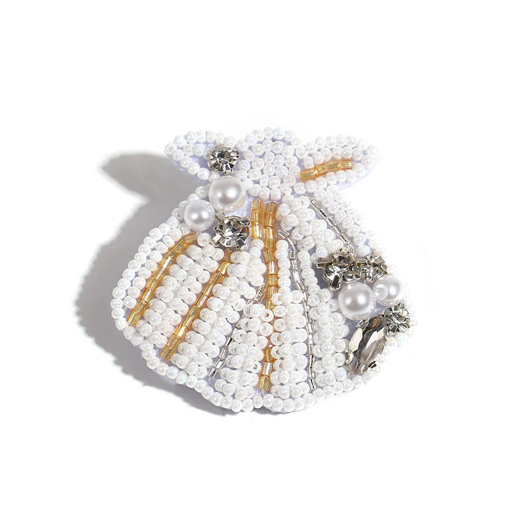 Boho Handmade Beaded Brooch Colorful Starfish Lobster Shell Pattern Pearl Pin Banquet Backpack Beach Jewelry Accessories Gifts