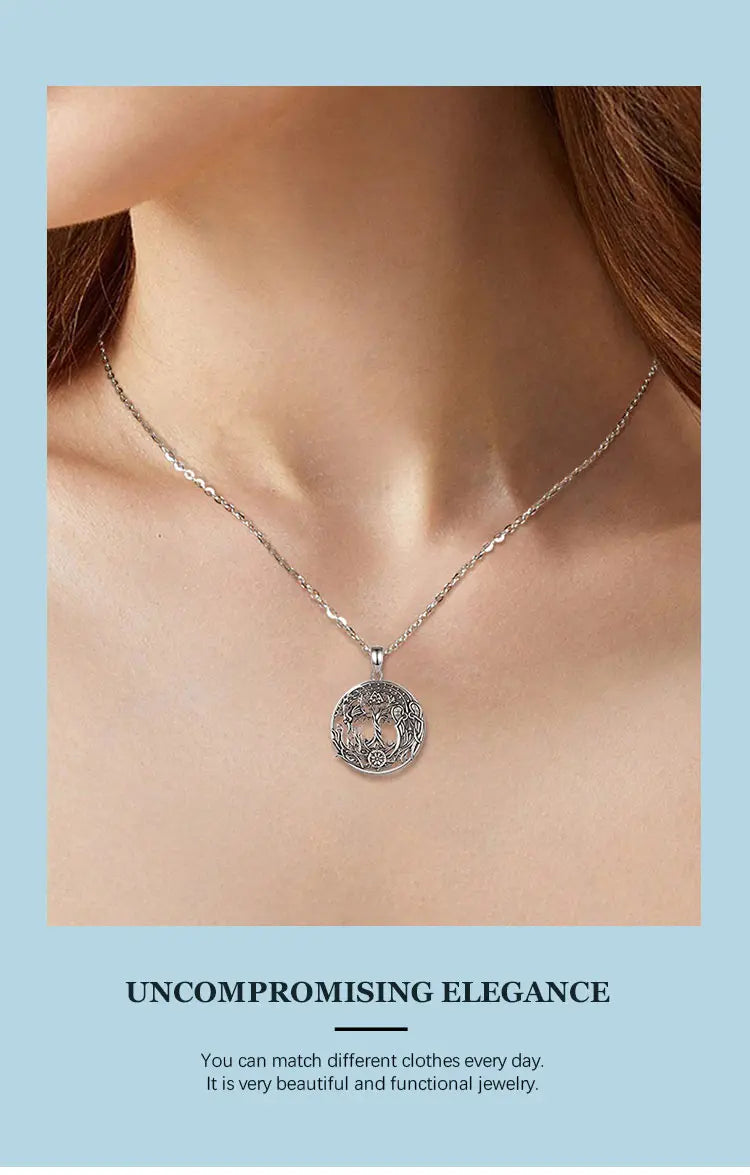 Eudora 925 Sterling Silver Phoenix Necklace Vintage Compass Tree of Life Pendant Viking Amulet Jewelry Party Gift for Women Men