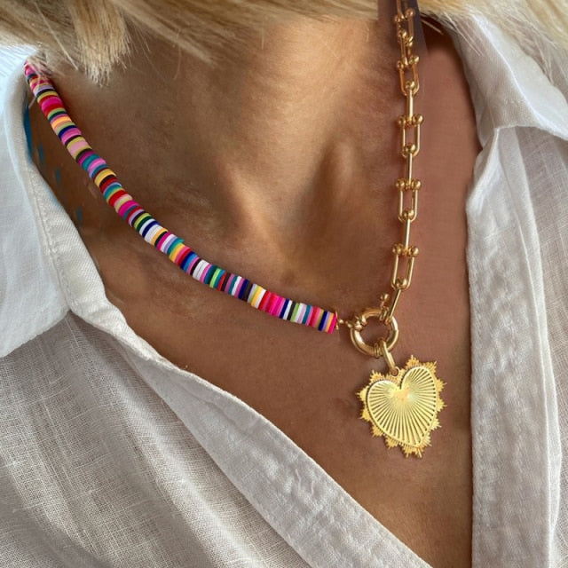 Boho Classic Vintage Jewelry Necklace For Woman heart shell Turkish Eyes Accessories Short Choker Fashion Charm - Charlie Dolly