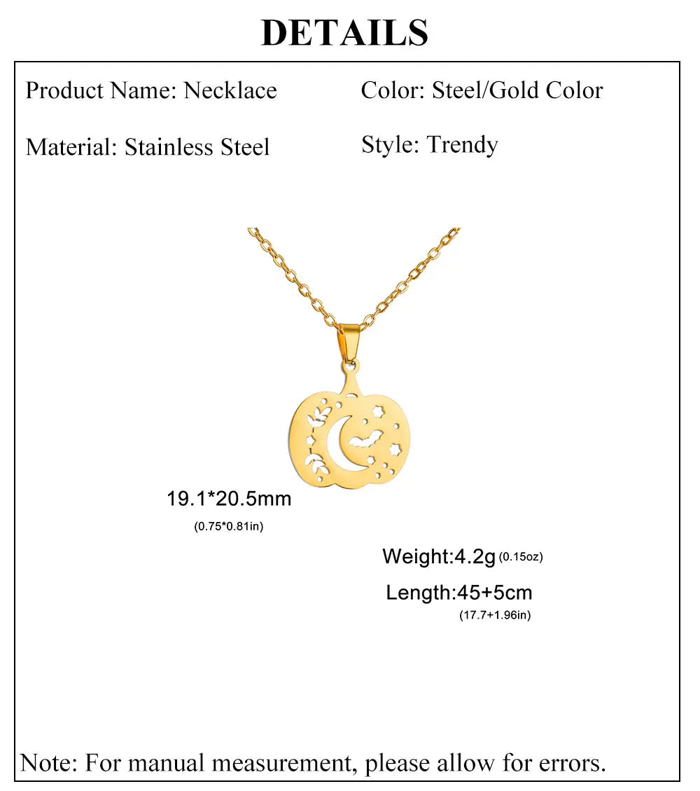 Cazador Halloween Pumpkin Bat Moon Necklace for Women Stainless Steel Pendant Chain Necklace Jewelry Party Gift 2024 Wholesale - Charlie Dolly