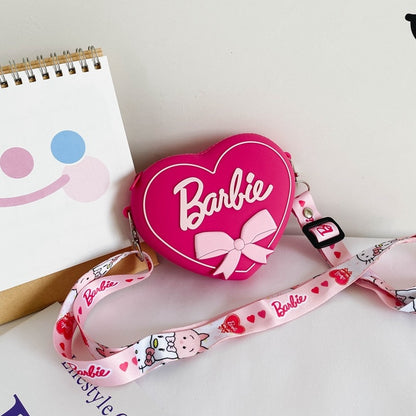 Barbie Letter Rose Red Bag Anime Kindergarten Wallet Girls Love Silicone Shoulder Messenger Bags Kids Storage Pouch Organizer