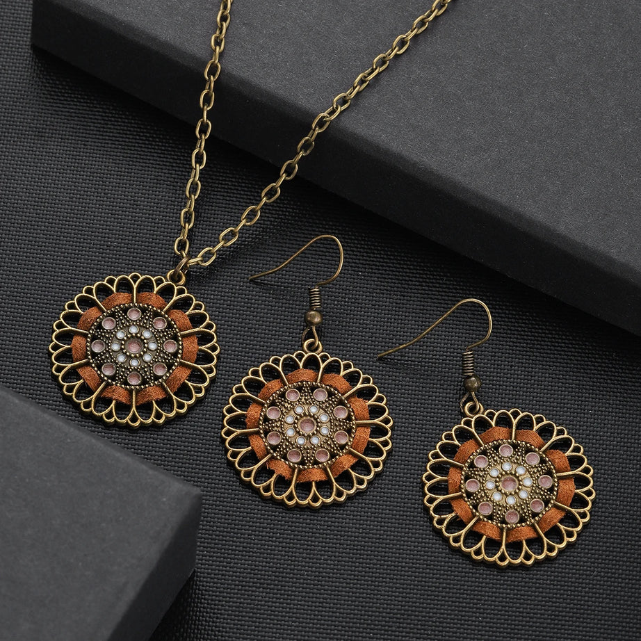 Colorful Bead Flower Necklace Earring Set Jewelry