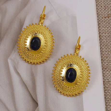 Fashion Women's Lapis Lazuli Earrings Wedding Engagement Golden Leverback Earrings Birthday Party Anniversary Gift - Charlie Dolly