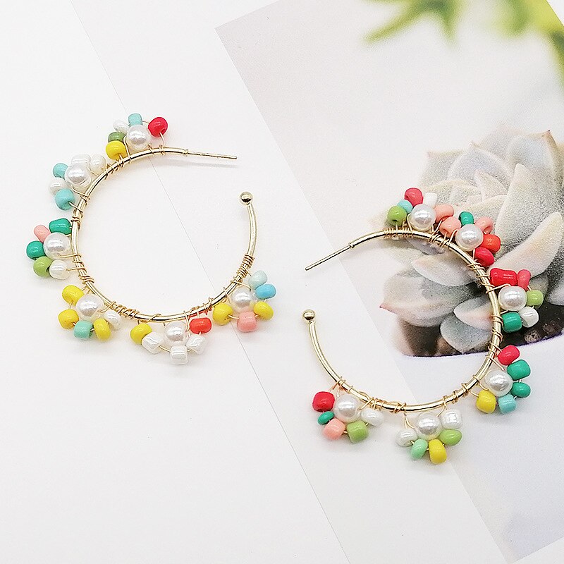 Fashion Boho Earrings For Women Colorful Style Sweet Flower Earrings Jewelry Spring Summer Floral Beaded Earrings Accessories