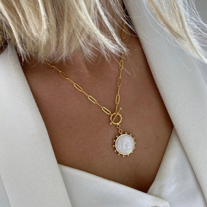 Exquisite Gold-color Eye Pendant Necklace Trend Beaded Streetwear Jewelry New Year Gifts For Women Multiple Color Options Choker - Charlie Dolly