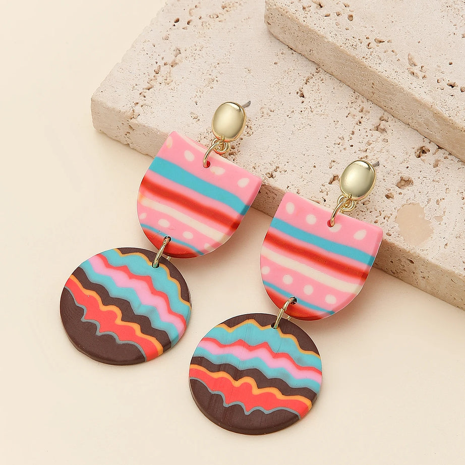 Matte Polymer Clay Geometric Statement Earrings Jewelry