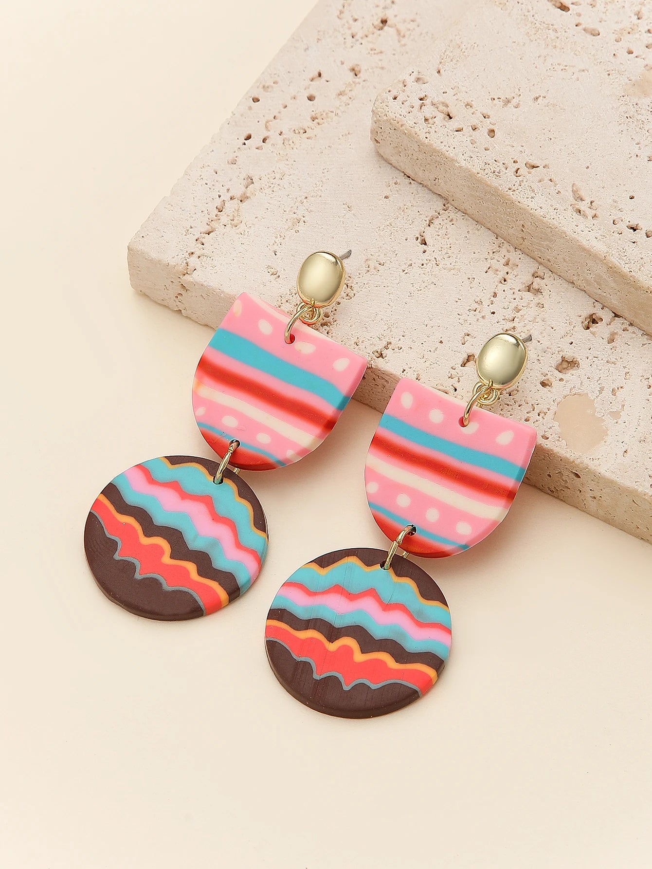 Women's Matte Lightweight Polymer Clay Statement Earrings Geometric Colorful Drops Boho Summer Vacation Party Gift Retro Style