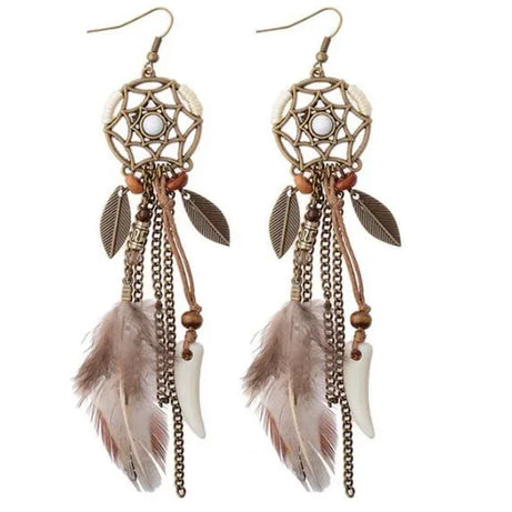 Dream Catcher Feather Chain Tassel Hook Earrings Jewelry