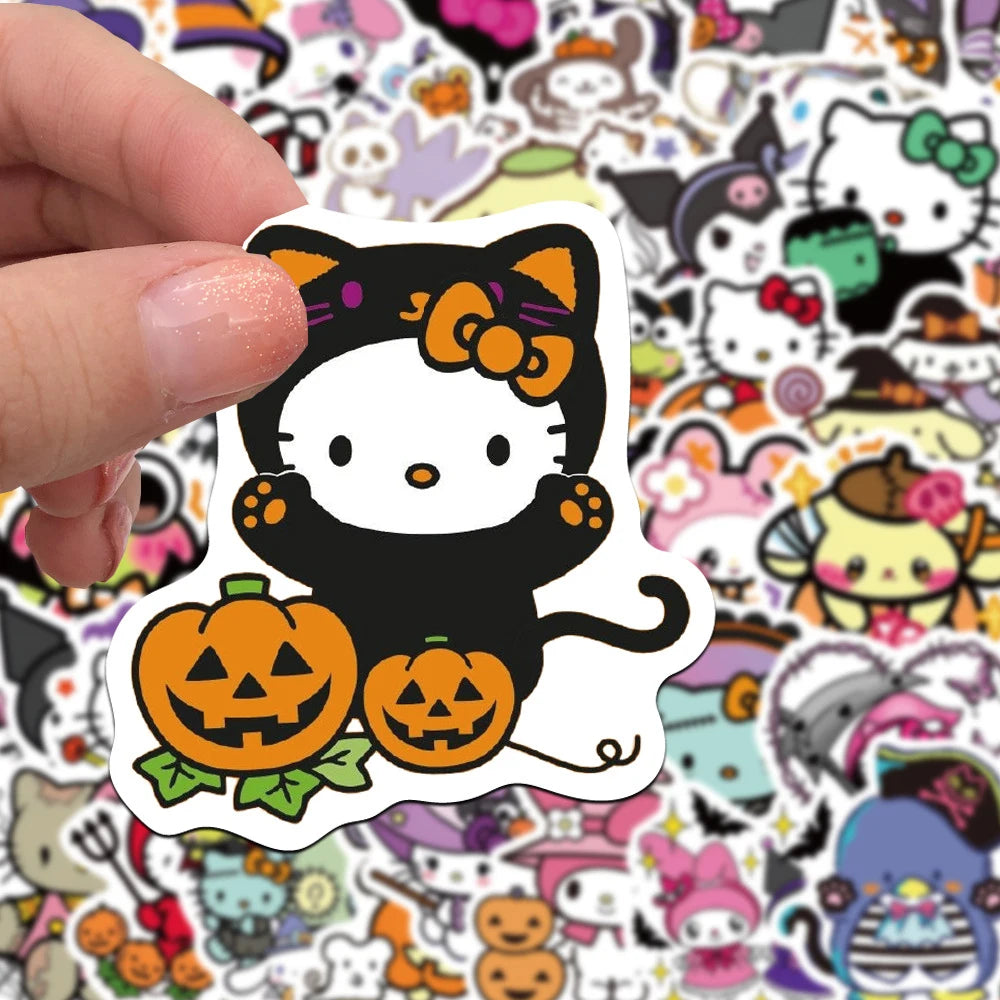 52PCS Halloween Graffiti Stickers Cute Sanrio Sticker Luggage Laptop Phone Car Bike Cartoon Decals Helllo Kitty Kuromi Toy