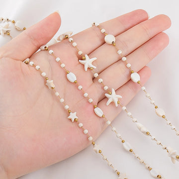 1M Boho Chain Stainless Steel White Natural Stone Starfish Beaded Chain Bracelet Necklace Beach Holiday Jewelry Making Supplies