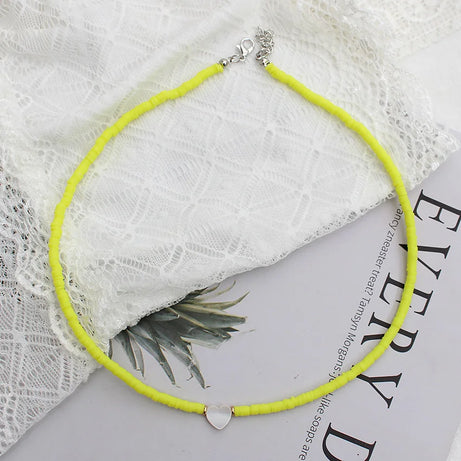 Polymer Clay Heart and Natural Shell Bead Boho Choker