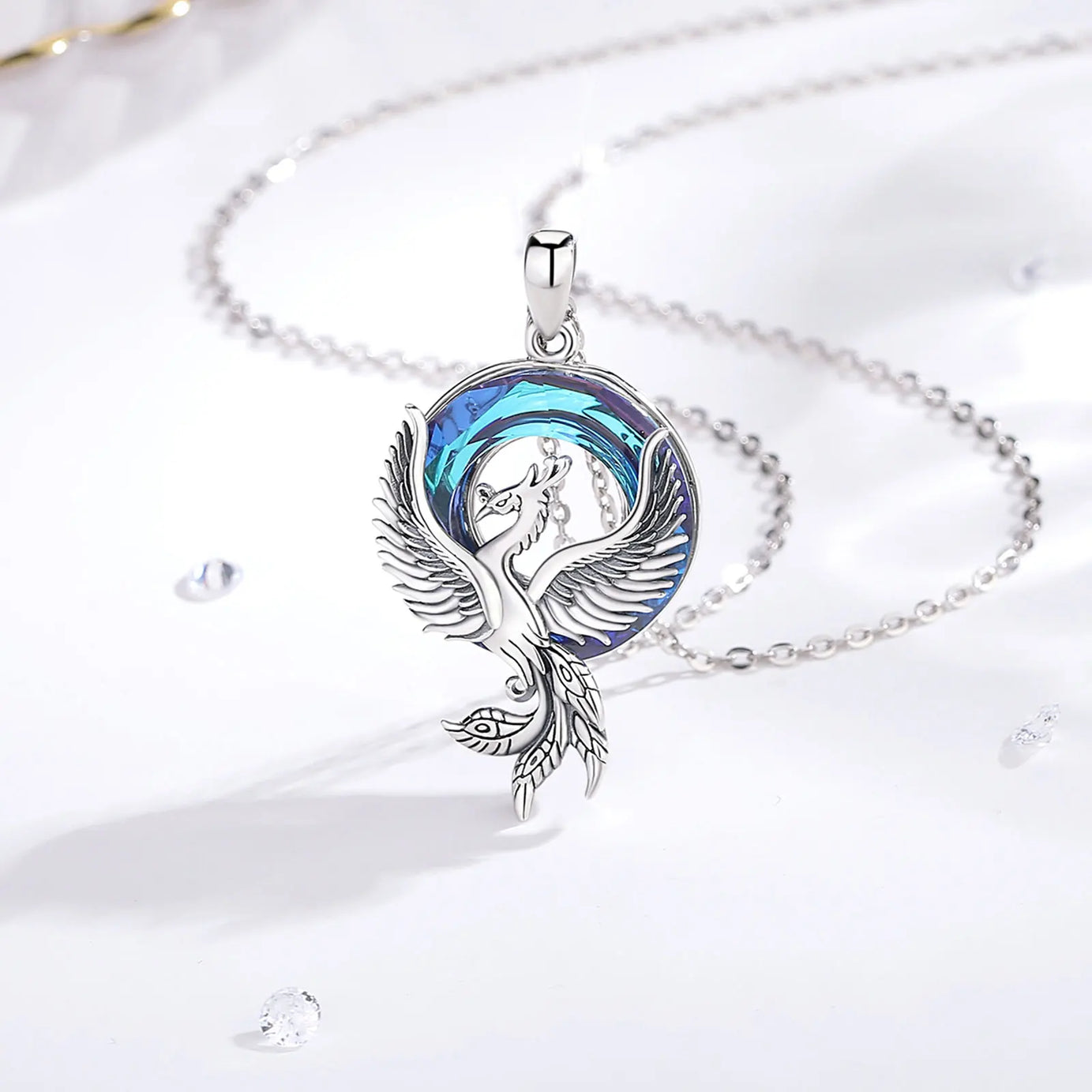 Phoenix Amulet Necklace with Austrian Crystal, S925 Sterling Silver