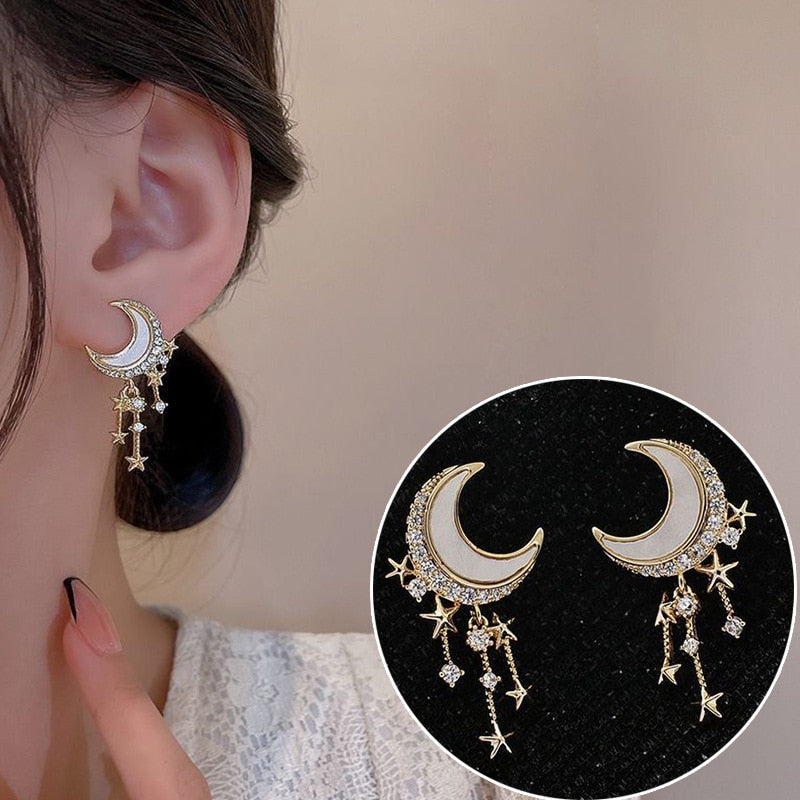 European and American New Irregular Star Moon Earrings Exquisite Fashion Personality Simple Zircon Temperament Women Earrings - Charlie Dolly