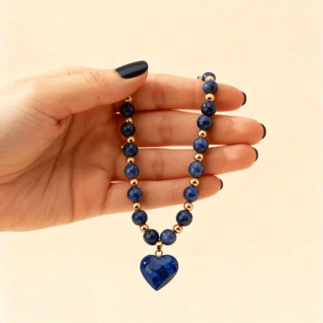 Bohemia Vintage Beaded Necklace for Women Natural Stone Heart Pendant Necklace Gold Color Spacer Beads Boho Handmade Jewelry - Charlie Dolly