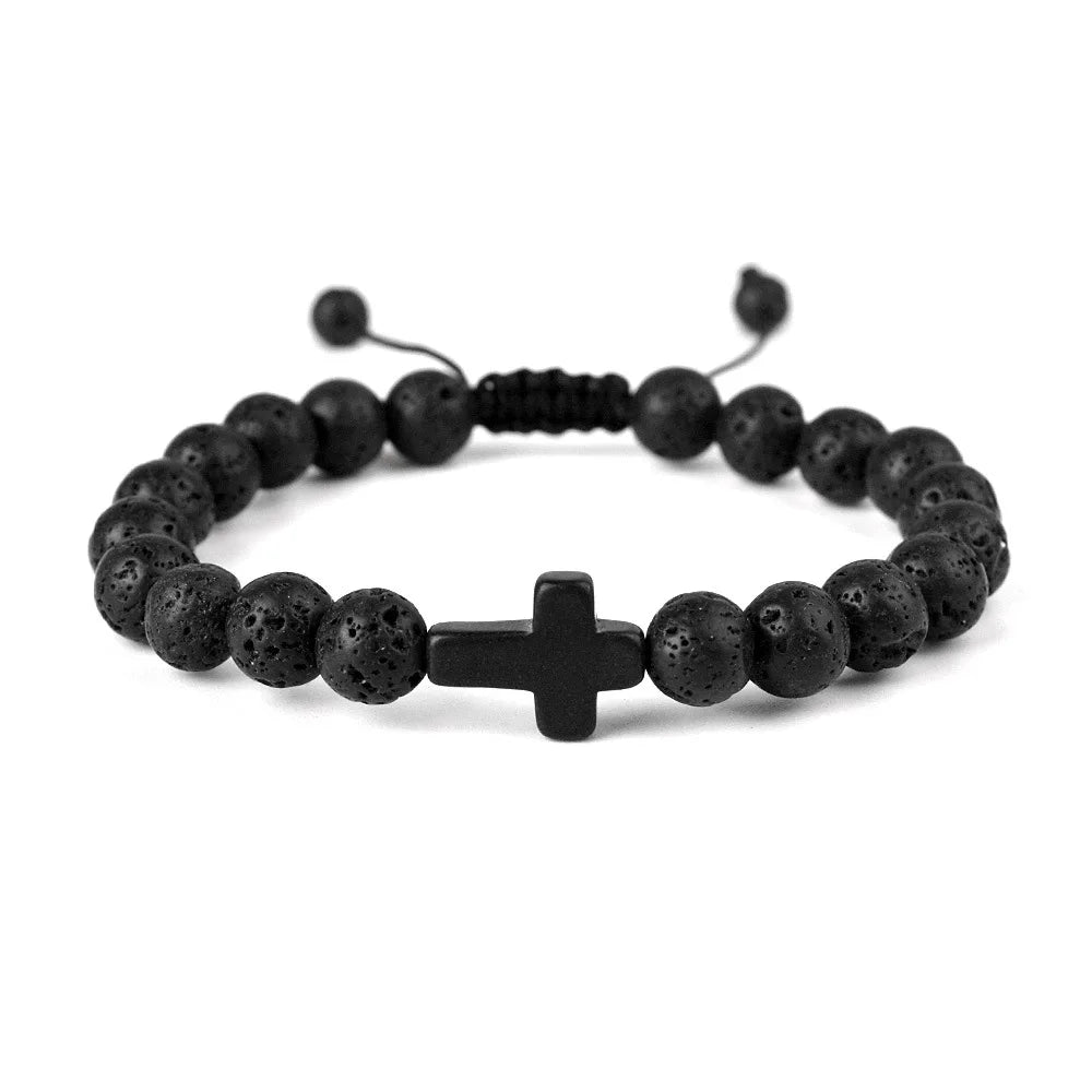 Tiger Eye Stone Beaded Bracelet, Handwoven Cross Knot Couple Set, Natural Gemstone Unisex Boho Chic Jewelry Gift for Men Women