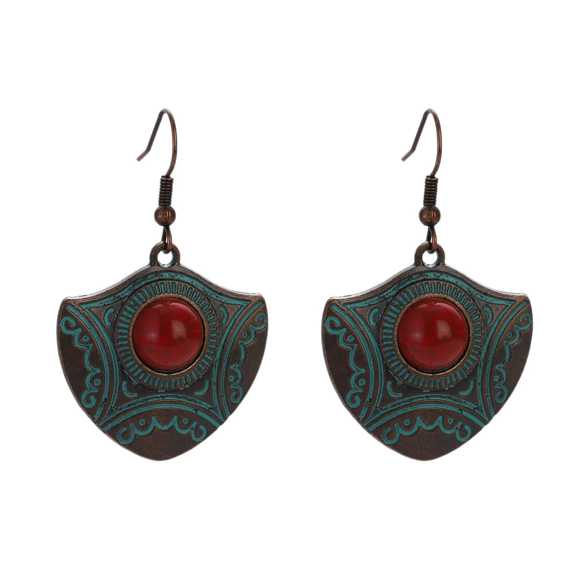 Ethnic Women's Alloy Inlaid Red Stone Earrings Tassel Wedding Danglers Boho Vintage Geometric Earrings Indian Gypsy Jewelry