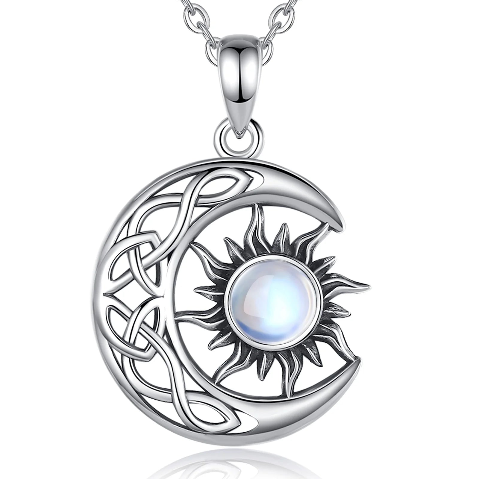 EUDORA 925 Sterling Silver Sun Moon Necklace for Women Man  Pentagram Viking Celtic knot Moon Pendant Fine Jewelry party Gift