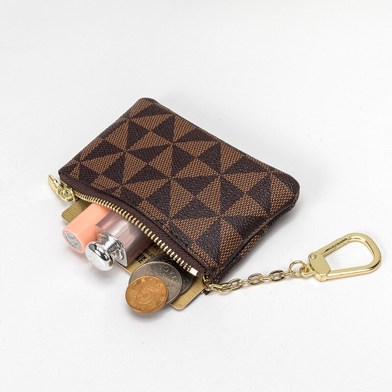 Coin Key Storage Bag with Chain Women Mini Coin Purse Luxury Designer Plaid Leather Small Zipper Wallet Ladies Keychain Trendy - Charlie Dolly