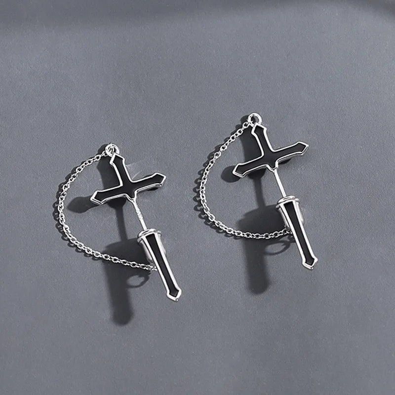Vintage Dark Gothic Kinitial Sword Earrings For Women Men Dagger Piercing Earring Ear Jacket Punk Goth Halloween Jewelry Gift - Charlie Dolly