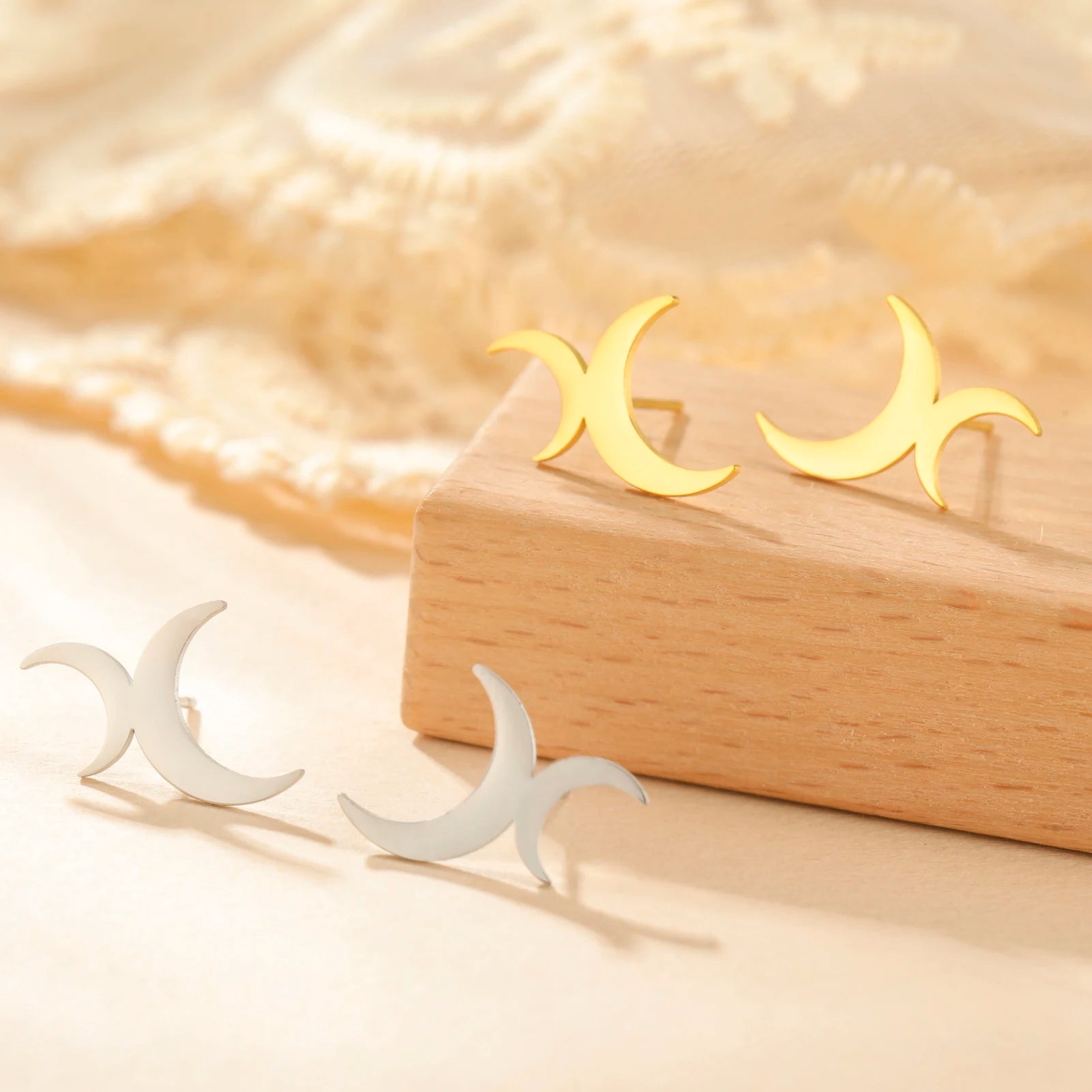 LIKGREAT Crescent Moon Earring for Women Lunar Moon Phase Stud Dangle Earrings Stainless Steel Jewelry Gift