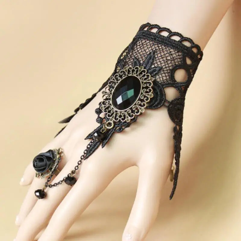 NEW Gothic Victorian Black Water Drop Pendant Lace Necklace Women Girl Tassel Steampunk Style Halloween Jewelry Earings for Girl - Charlie Dolly