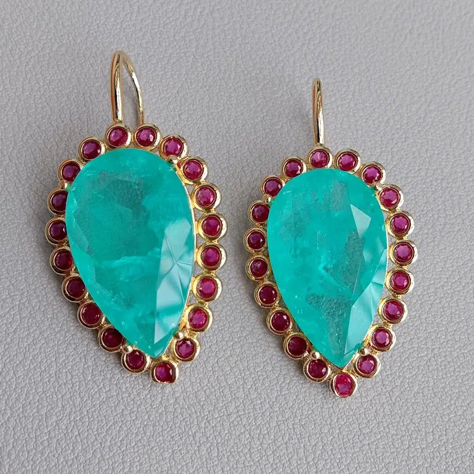 Blue Quartz Fuchsia Zircon Teardrop Earrings Jewelry