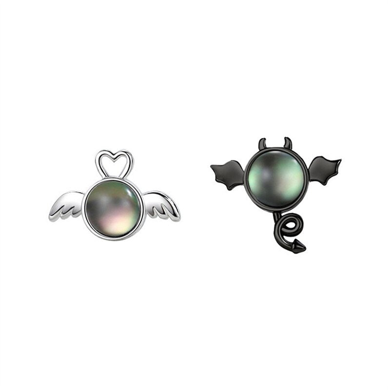 Angel and Devil Stud Earrings Asymmetric Opal Planet Astronaut Cute Animal Cat Earrings For Women Party Jewelry - Charlie Dolly