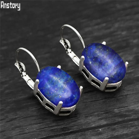 Vintage Natural Lapis Lazuli Tiger Eye Claw Cuff Earrings For Women Antique Silver Plated Natural Stone Unakite Fashion Earring - Charlie Dolly