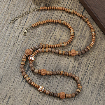 Boho Natural Coconut Shell Wooden Beads Necklace Men Handmade Charm Beaded Long Necklace Fashion Buddhist Prayer Yoga Jewelry