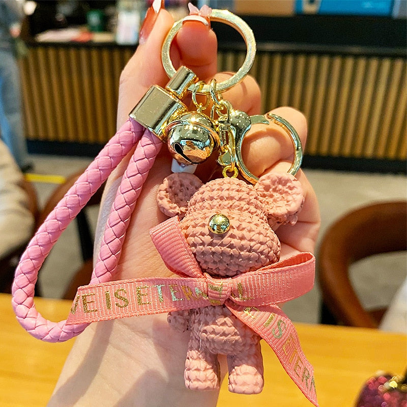 Cute Resin Keychain Charm Tie The Bear Pendant For Women Bag Car KeyRing Mobile Phone Fine Jewelry Accessories Kids Girl Gift - Charlie Dolly