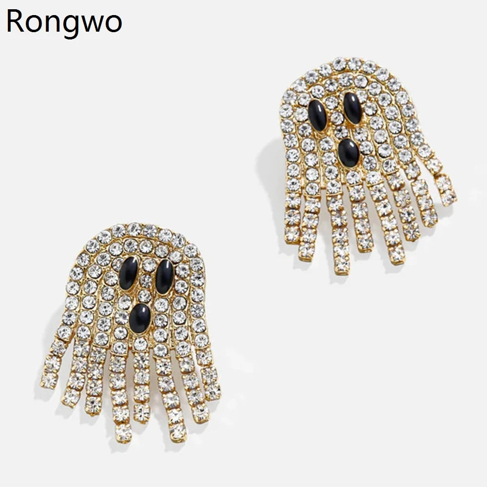 Rongwo Cute Halloween Ghost Stud Earrings Encrusted Crystal Sparkling Quality Jewelry Gift for Women Girls Fashion Earrings - Charlie Dolly