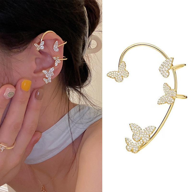 Trendy Bohemian No Piercing Crystal Rhinestone Ear Cuff Earrings for Women Wrap Stud Clip Earrings Girl Earrings Jewelry Bijoux