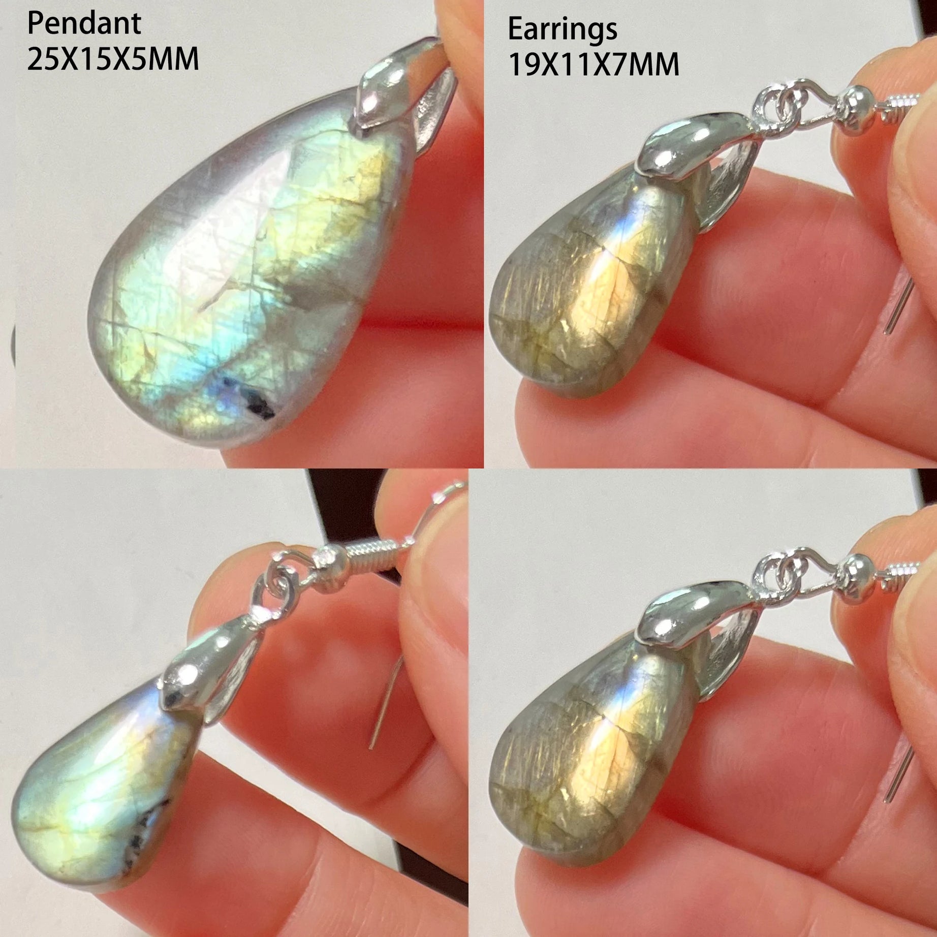 Blue Labradorite Pendant & Earrings Set, Raw Natural Stone Unisex Boho Jewelry
